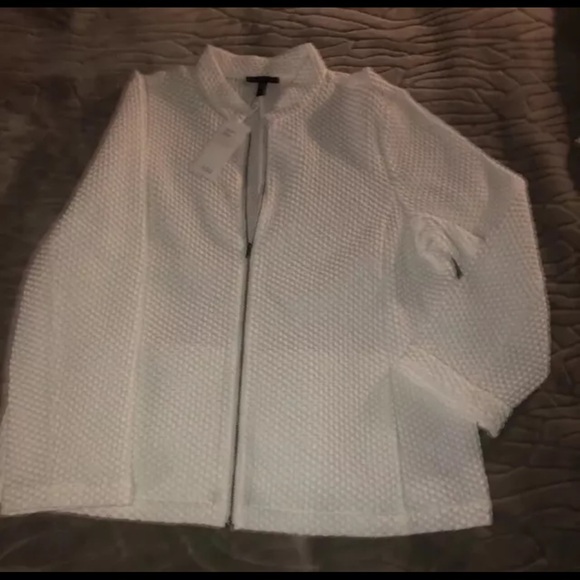 Eileen Fisher Tencel Organic Cotton Honeycomb Ivory Stand Collar Zip Jacket Xl - Picture 3 of 7